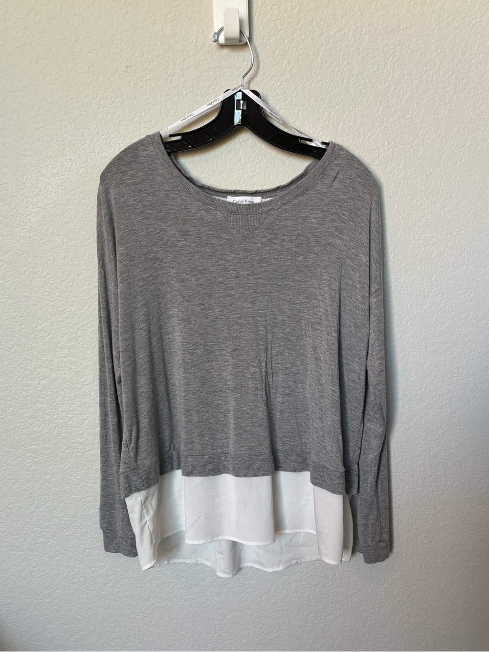 Calvin Klein Mixed Media Layered Top Grey White M